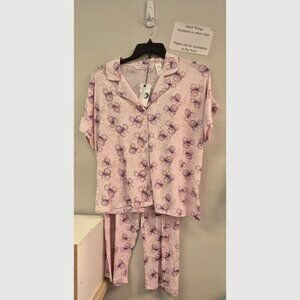 Pink Butterfly Print Pajama Set By Jasmine Rose Size Large